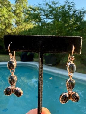 NWOT Artisan Copper Black Onyx Dangle Statement Earrings Quad Oval Southwest Boh